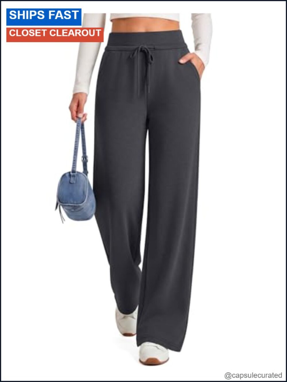 Women Wide Leg Sweatpants Drawstring Pockets High Rise Lounge Casual